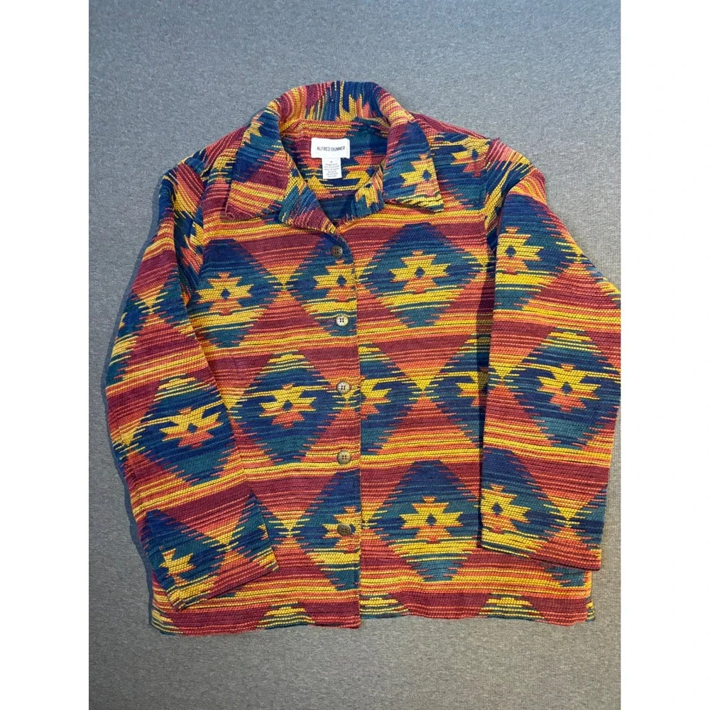 Alfred Dunner Womens Southwestern Tapestry Button Front Jacket Multicolor Sz 8‎